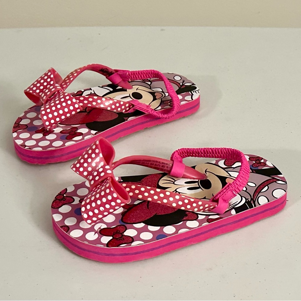 Disney Minnie Mouse Pink Kids Summer Flip Flops with strap size 9/10